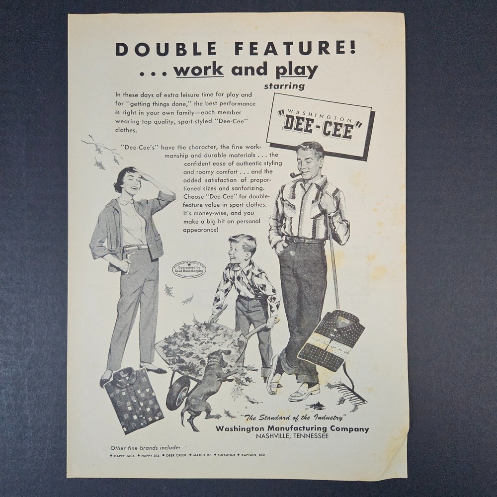 1955 Dee-Cee Clothes Washington Manufacturing Co Vintage Print Ad Nashville TN